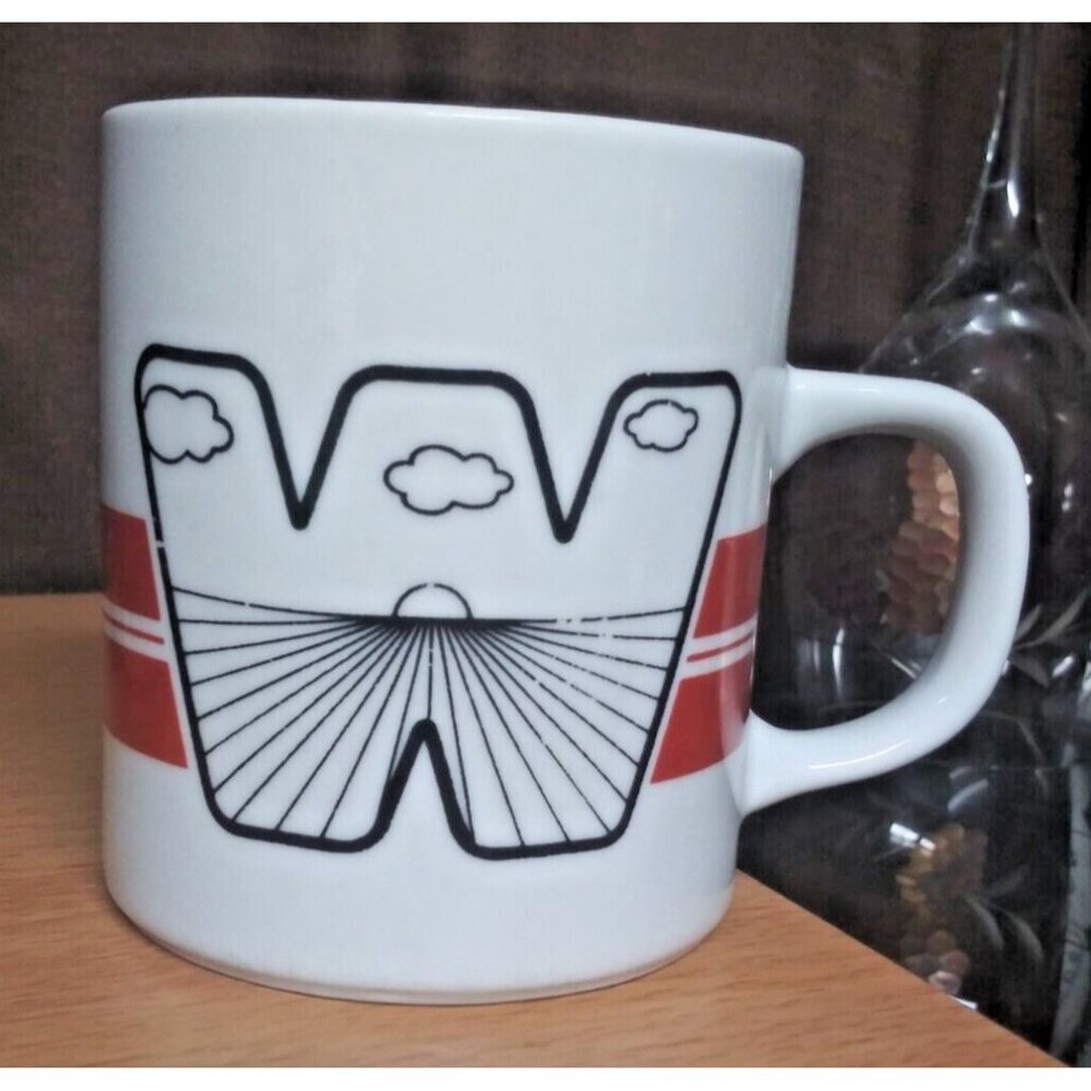 70s Marco Polo Coffee Mug  LETTER Initial "W" Tea Cup Art Deco Fine China VTG